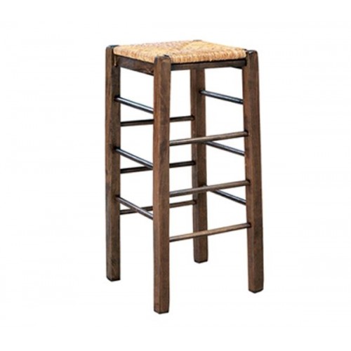 Σκαμπό μπάρ ταβέρνας με κάθισμα ψαθα εμποτισμού σε καρυδί χρώμα Ρ977