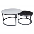 Terry Set2 Τραπεζάκια Σαλονιού , Μέταλλο Βαφή Μαύρο, Sintered Stone White-Black Marble