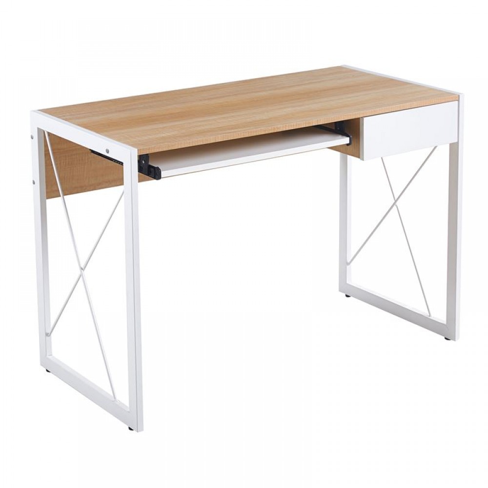 Unit Γραφείο Η/Υ, Μέταλλο Βαφή Άσπρο, Melamine Απόχρωση Sonoma