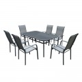 Verona Set(Τραπέζι 160X96+6 Πολυθρόνες) Μετ.ανθρακί/silk Screen/textil.γκρι