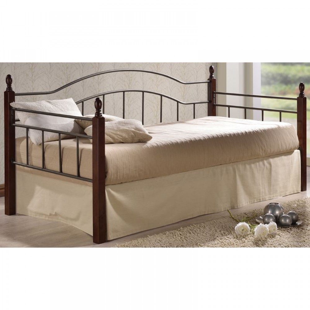 Κρεβάτι Vincent daybed μέταλλο-ξύλο χρώματος μαύρο και καρυδί 90x190εκ