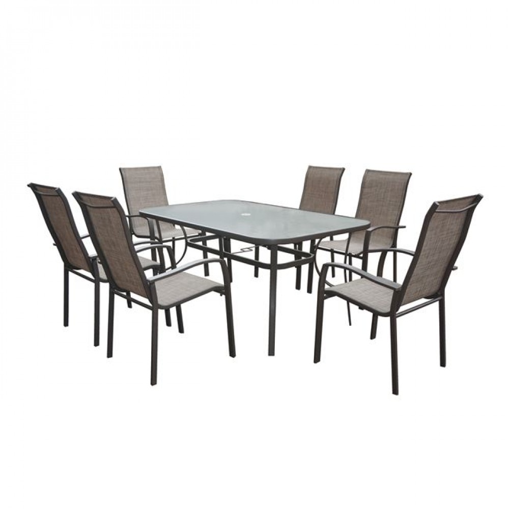 Verona Set (Τραπέζι+6 Πολυθρ) Μετ.καφέ/text.καφέ/pear Clear