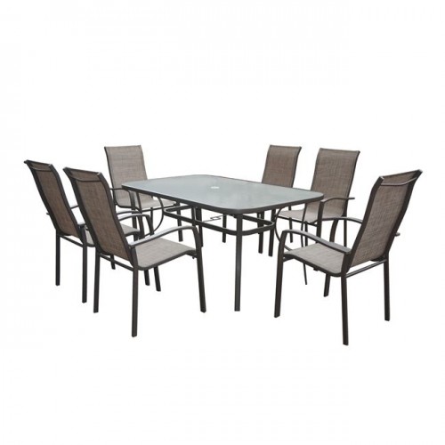Verona Set (Τραπέζι+6 Πολυθρ) Μετ.καφέ/text.καφέ/pear Clear