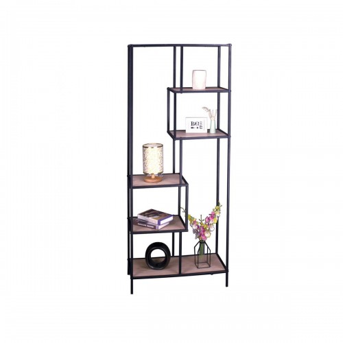 Ραφιέρα με 5 ράφια με μεταλλικό σκελετό σε μαύρο-καρυδί χρώμα 69x33x180