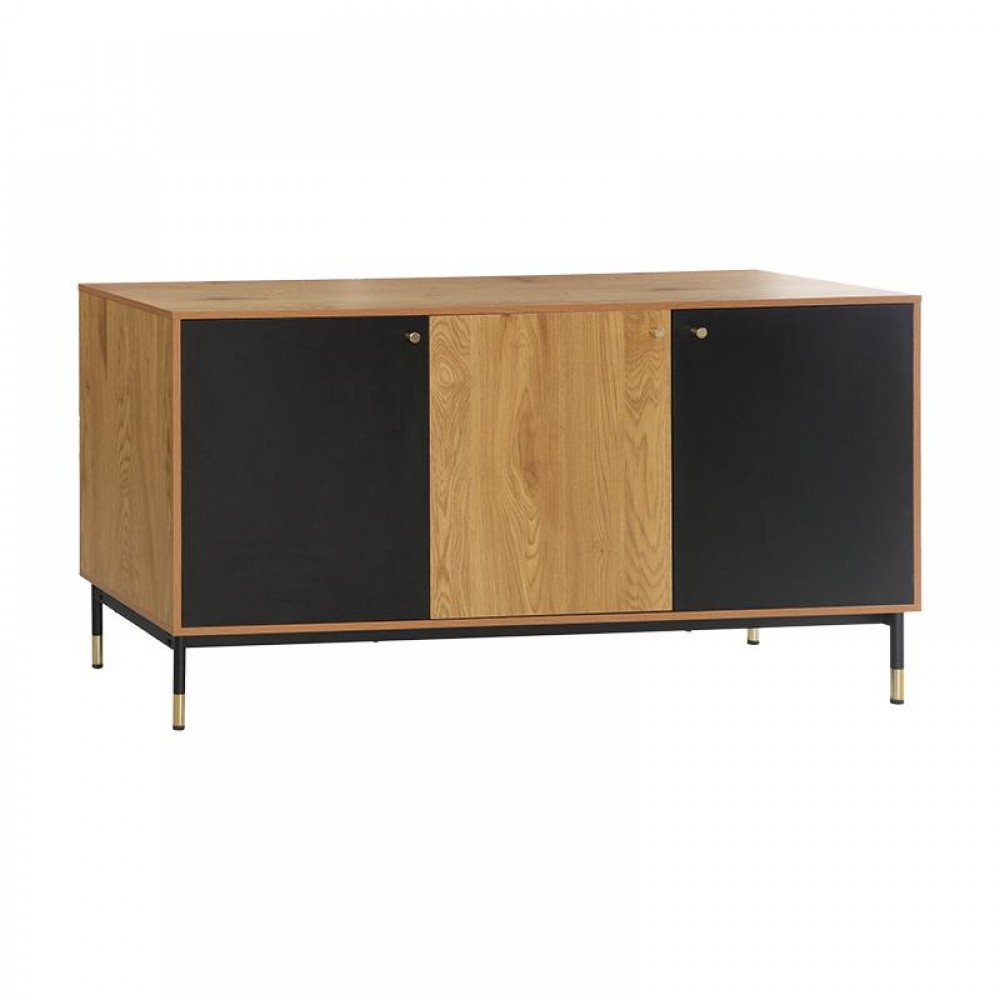 Κομοτα-Μπουφεσ Με 3 Ντουλαπια Fylliana Living Grey Oak-Μαυρο Χρωμα 150X40X82Εκ
