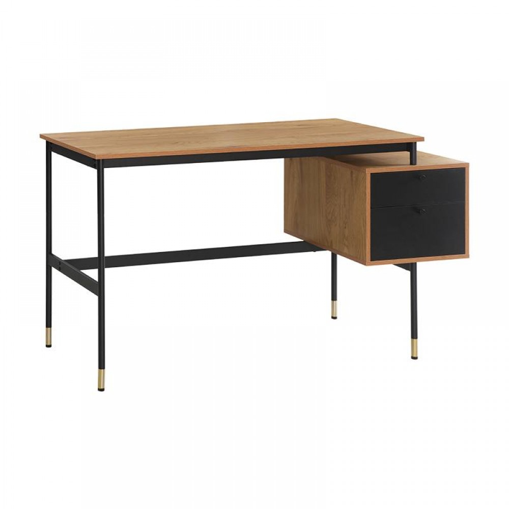 Γραφειο Με 2 Συρταρια Fylliana Living Grey Oak-Μαυρο Χρωμα 138X54X73Εκ