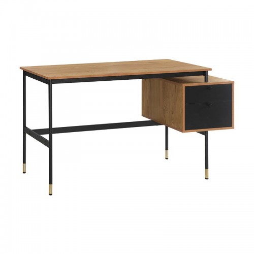 Γραφειο Με 2 Συρταρια Fylliana Living Grey Oak-Μαυρο Χρωμα 138X54X73Εκ