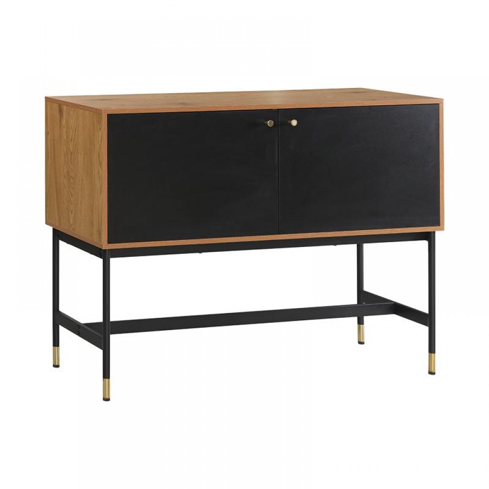Κομοτα-Μπουφεσ Με 2 Ντουλαπια Fylliana Living Grey Oak-Μαυρο Χρωμα 120X40X90Εκ