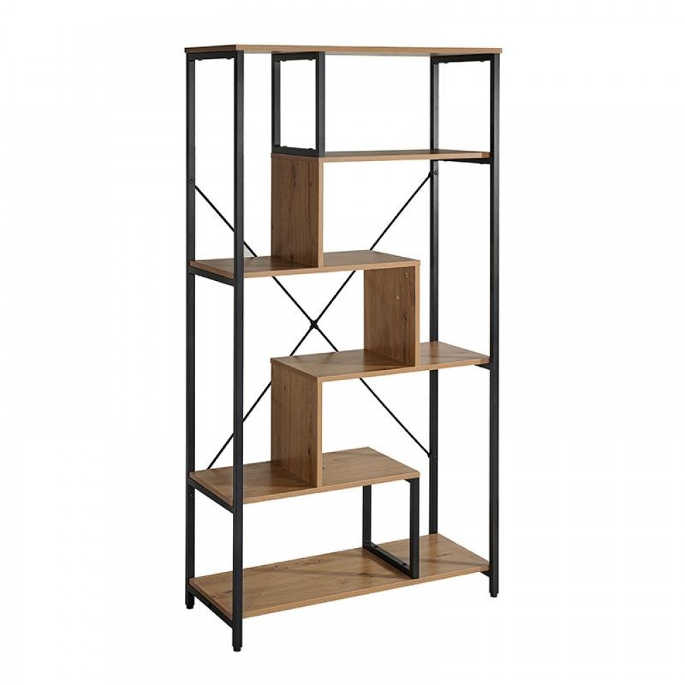 Βιβλιοθηκη-Ραφιερα Μεταλλικη Fylliana Edge 1907 Grey Oak Χρωμα 84X35X163Εκ