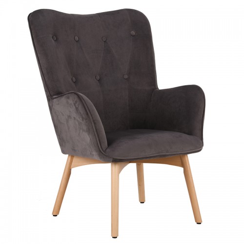 Πολυθρονα Fylliana 8009 Γκρι Βελουδο Με Ξυλινα Ποδια 67*72*97