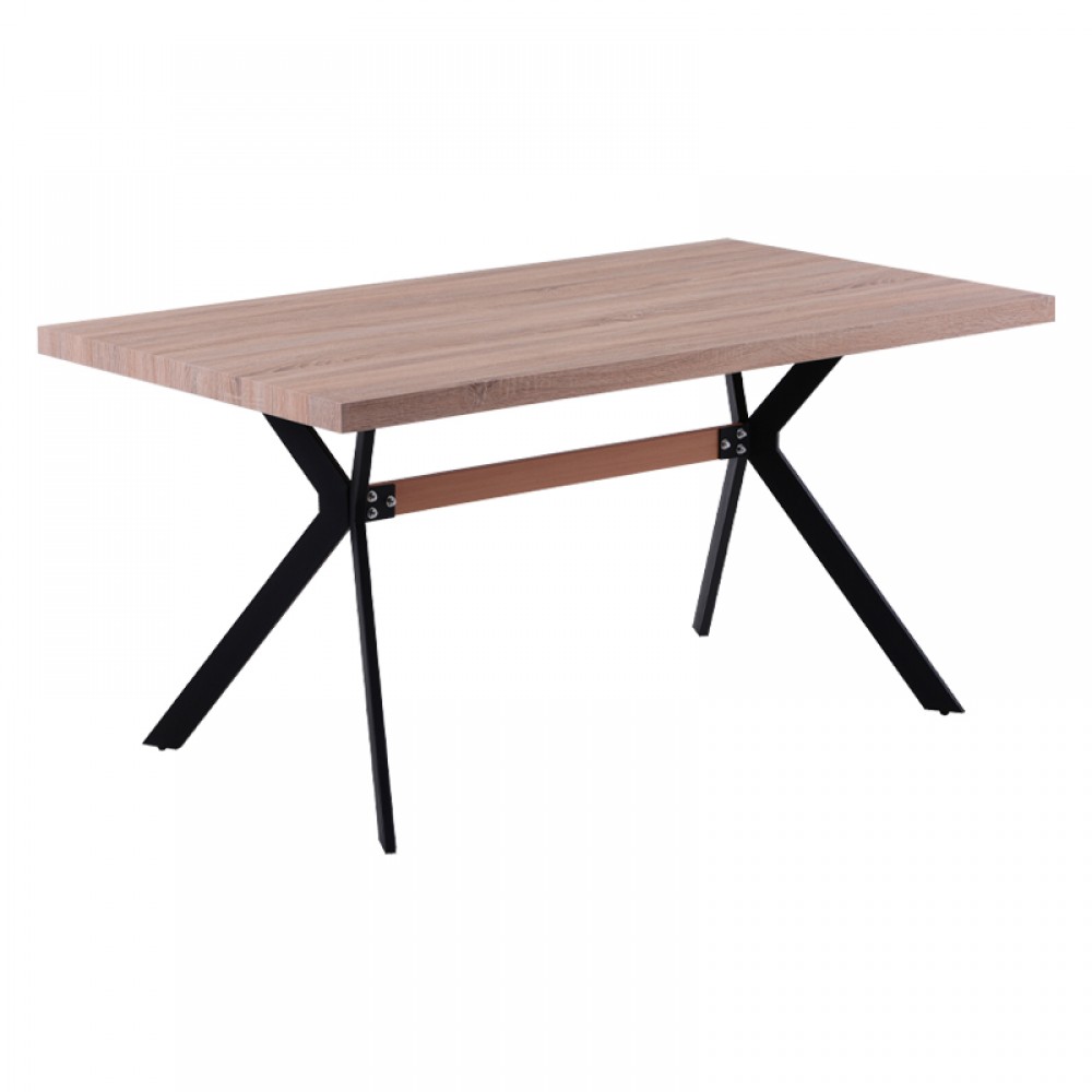 Τραπεζι Τραπεζαριασ Fylliana 05 Sonoma Mdf Επενδεδυμενο Με Paper Wood Και Μαυρα Μεταλλικα Ποδια 160*90*75