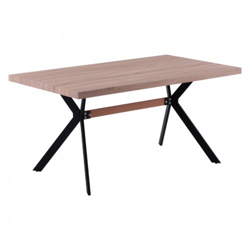 Τραπεζι Τραπεζαριασ Fylliana 05 Sonoma Mdf Επενδεδυμενο Με Paper Wood Και Μαυρα Μεταλλικα Ποδια 160*90*75