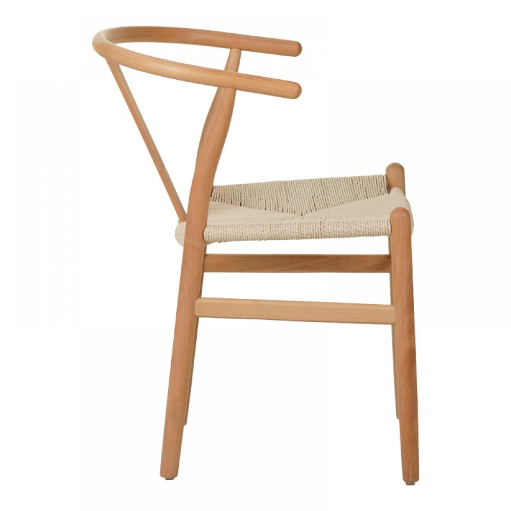 Καρέκλα Wishbone Pakoworld Rubberwood-Σχοινί Σε Φυσική Απόχρωση 53.5X57X74Εκ