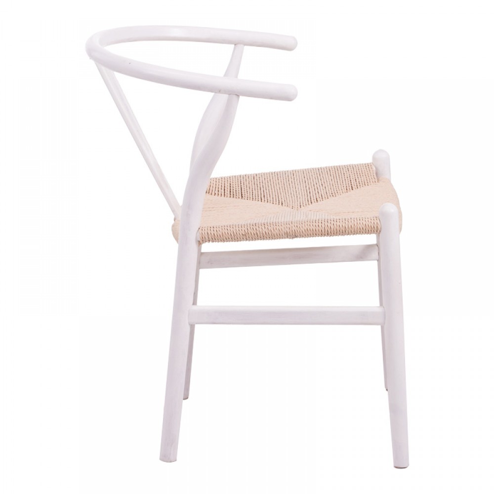 Καρέκλα Wishbone Pakoworld Rubberwood-Σχοινί Σε Λευκή Απόχρωση 53.5X57X74Εκ