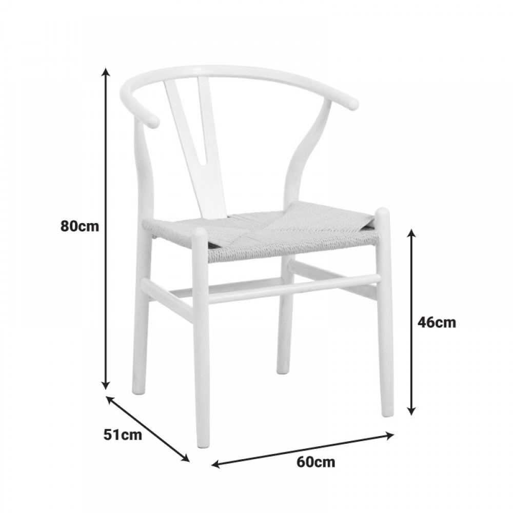Καρέκλα Wishbone Pakoworld Rubberwood-Σχοινί Σε Λευκή Απόχρωση 53.5X57X74Εκ