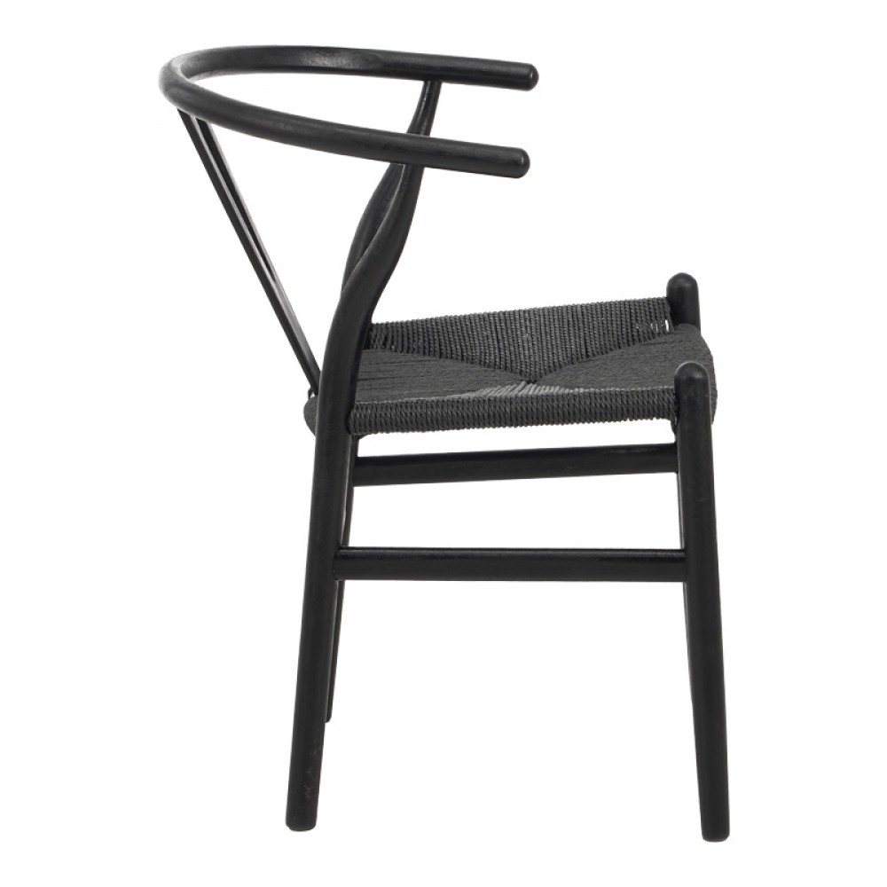 Καρέκλα Wishbone Pakoworld Rubberwood-Σχοινί Σε Μαύρη Απόχρωση 53.5X57X74Εκ