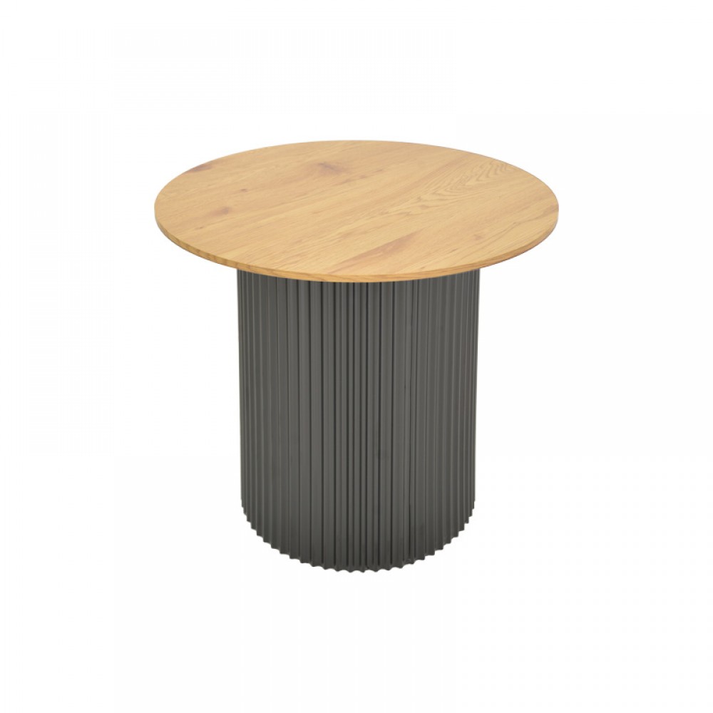 Βοηθητικό Τραπέζι Dovel Pakoworld Mdf Σε Sonoma -Μαύρο Μέταλλο Φ50X50Εκ