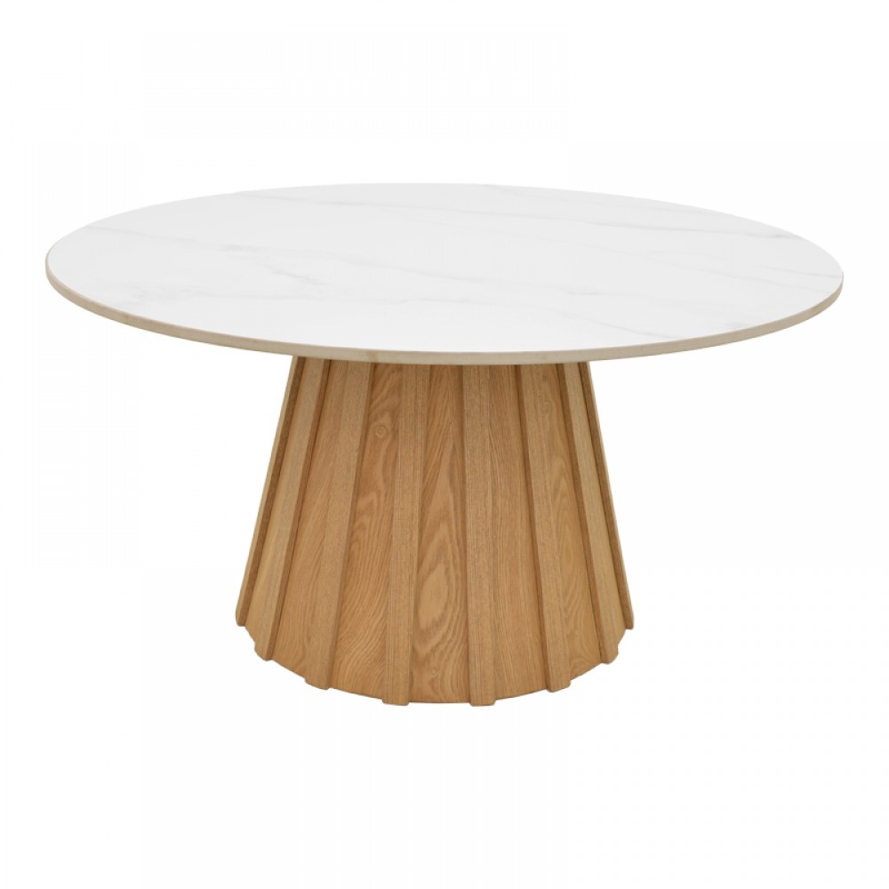 Τραπέζι Σαλονιού Franzel Pakoworld Sintered Stone Σε Όψη Μαρμάρου-Mdf Σε Φυσική Απόχρωση Φ80X40Εκ