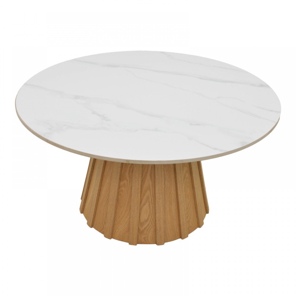 Τραπέζι Σαλονιού Franzel Pakoworld Sintered Stone Σε Όψη Μαρμάρου-Mdf Σε Φυσική Απόχρωση Φ80X40Εκ