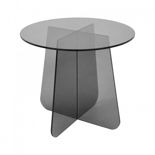 Τραπέζι Βοηθητικό Cleary Pakoworld Tempered 8Mm Γυαλί Ανθρακί Φ50X45Εκ