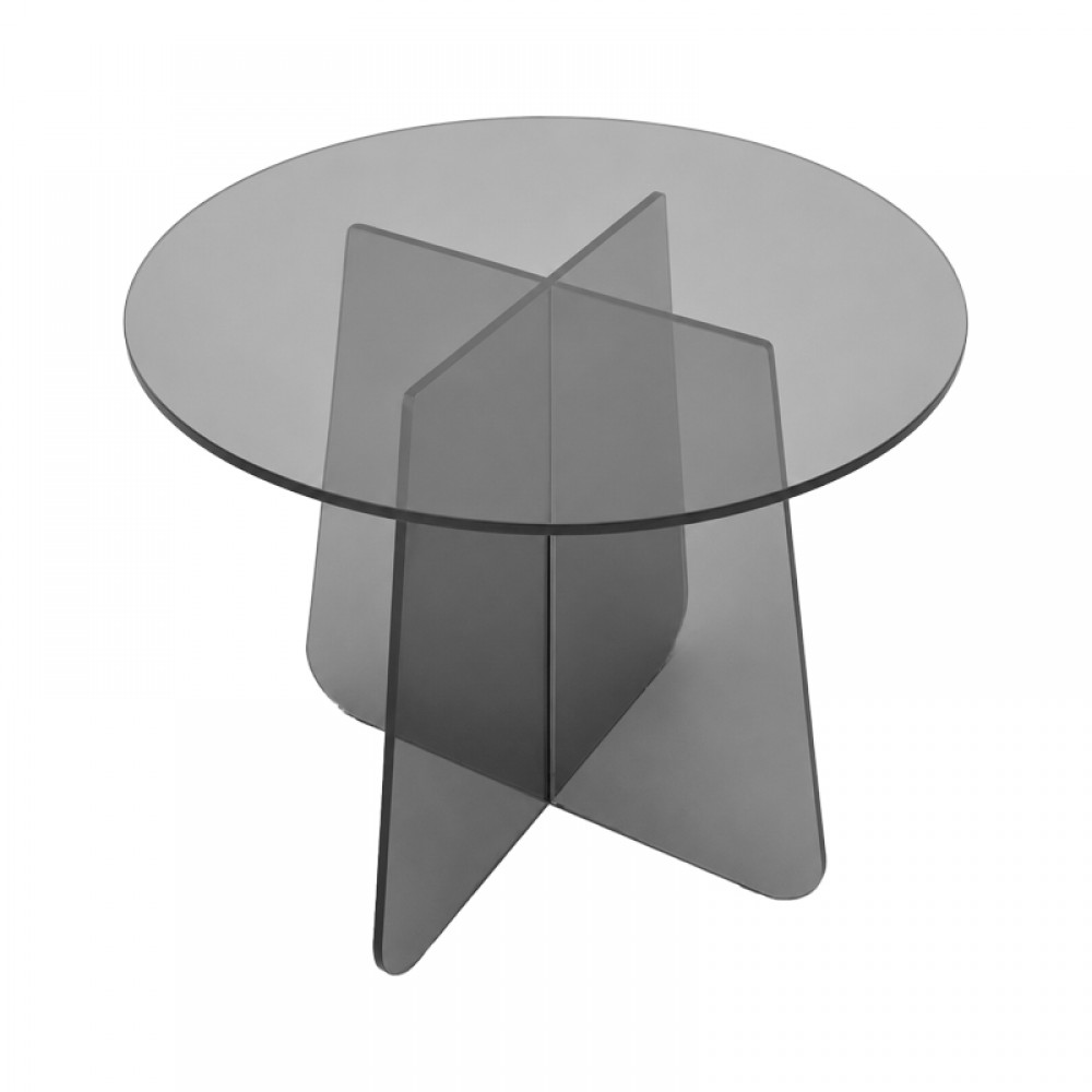 Τραπέζι Βοηθητικό Cleary Pakoworld Tempered 8Mm Γυαλί Ανθρακί Φ50X45Εκ