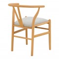 Καρέκλα Wishbone Pakoworld Rubberwood-Ύφασμα Σε Φυσική-Γκρι Απόχρωση 51X58X73Εκ