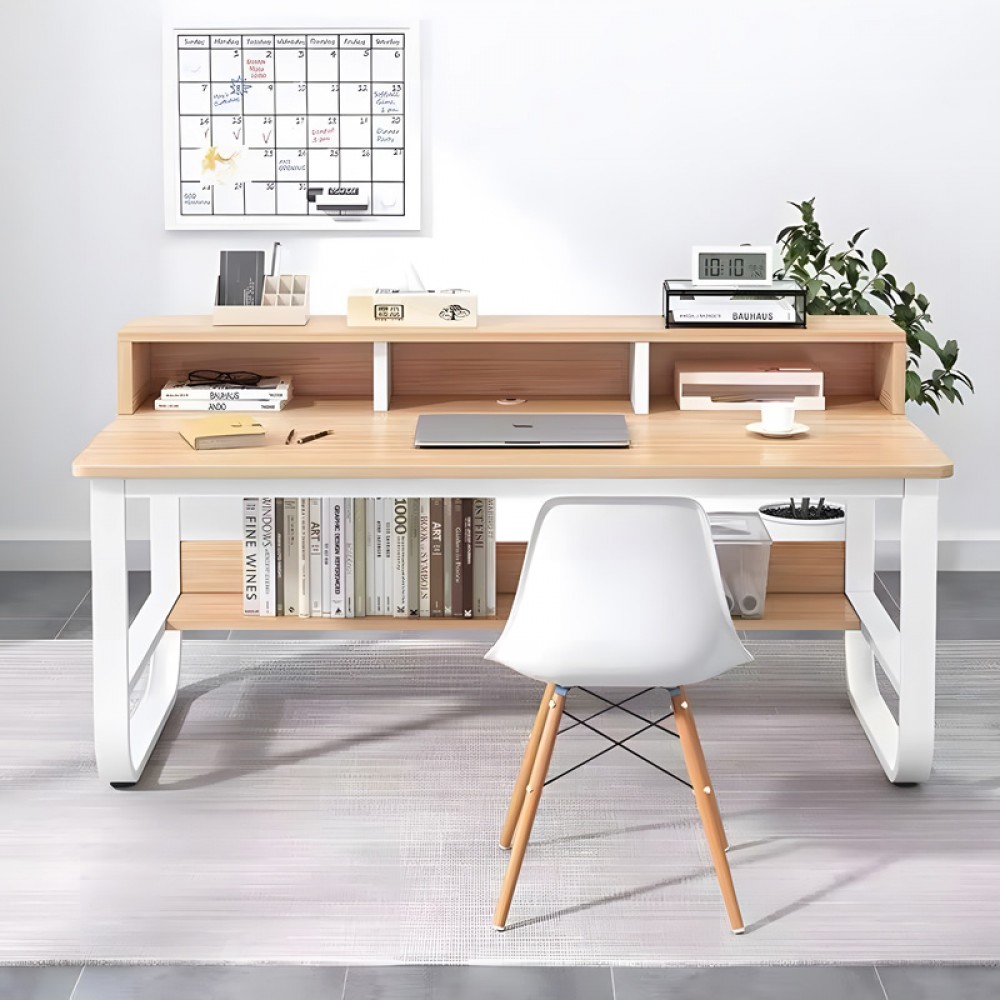 Γραφείο Εργασίας Evrepy Pakoworld Mdf Σε Oak Απόχρωση Με Λευκό Μέταλλο 100X60X83Εκ