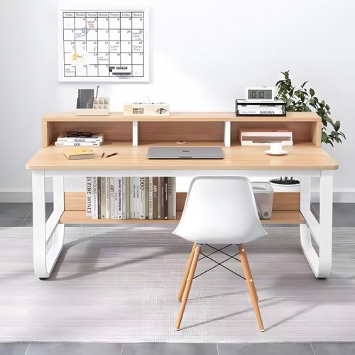 Γραφείο Εργασίας Evrepy Pakoworld Mdf Σε Oak Απόχρωση Με Λευκό Μέταλλο 100X60X83Εκ