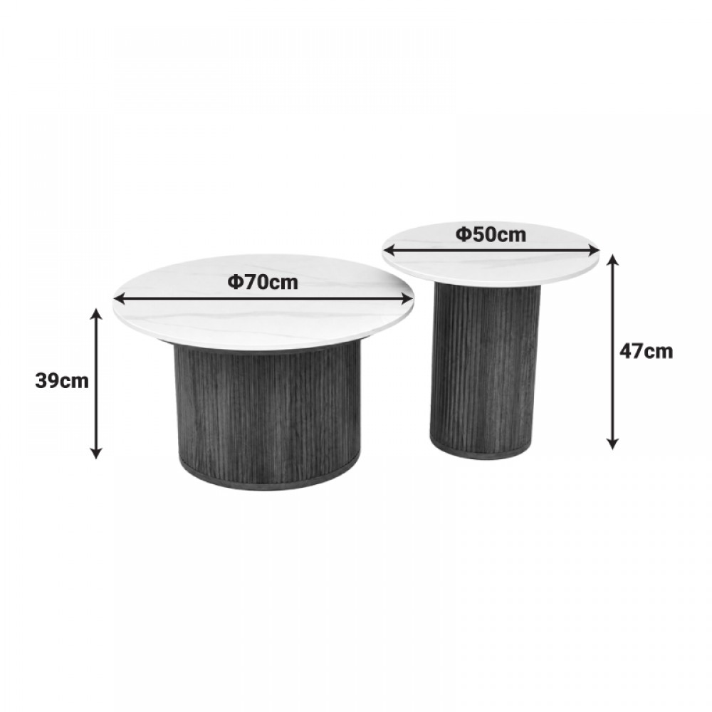 Τραπέζι Σαλονιού Skerta Pakoworld Σετ 2Τεμ Λευκό Sintered Stone Mdf Με Καρυδί Βάση