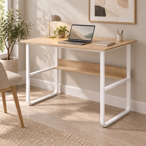 Γραφείο Εργασίας Kela Pakoworld Mdf Σε Oak Απόχρωση Με Λευκό Μέταλλο 100X60X73Εκ