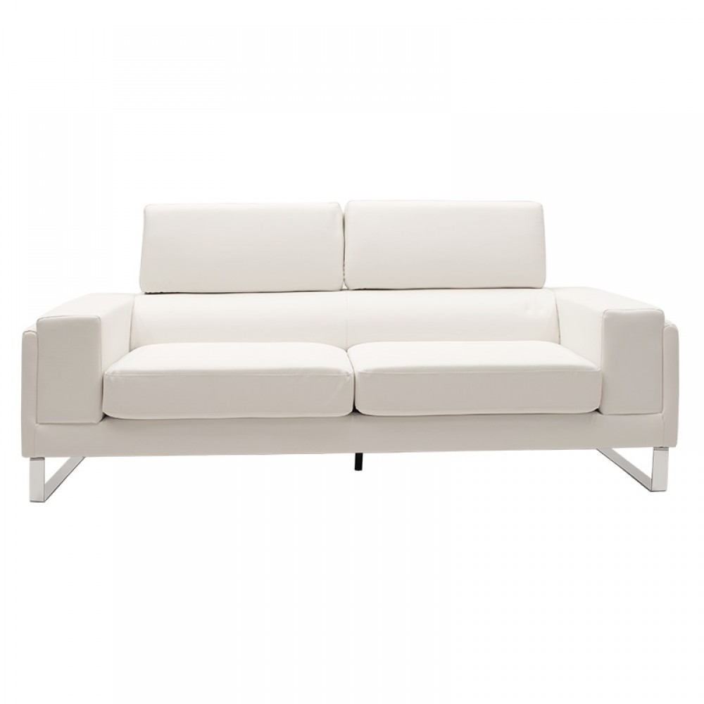 Καναπές Shea Pakoworld 3Θέσιος Pu Ivory-Inox 198X80X87Εκ