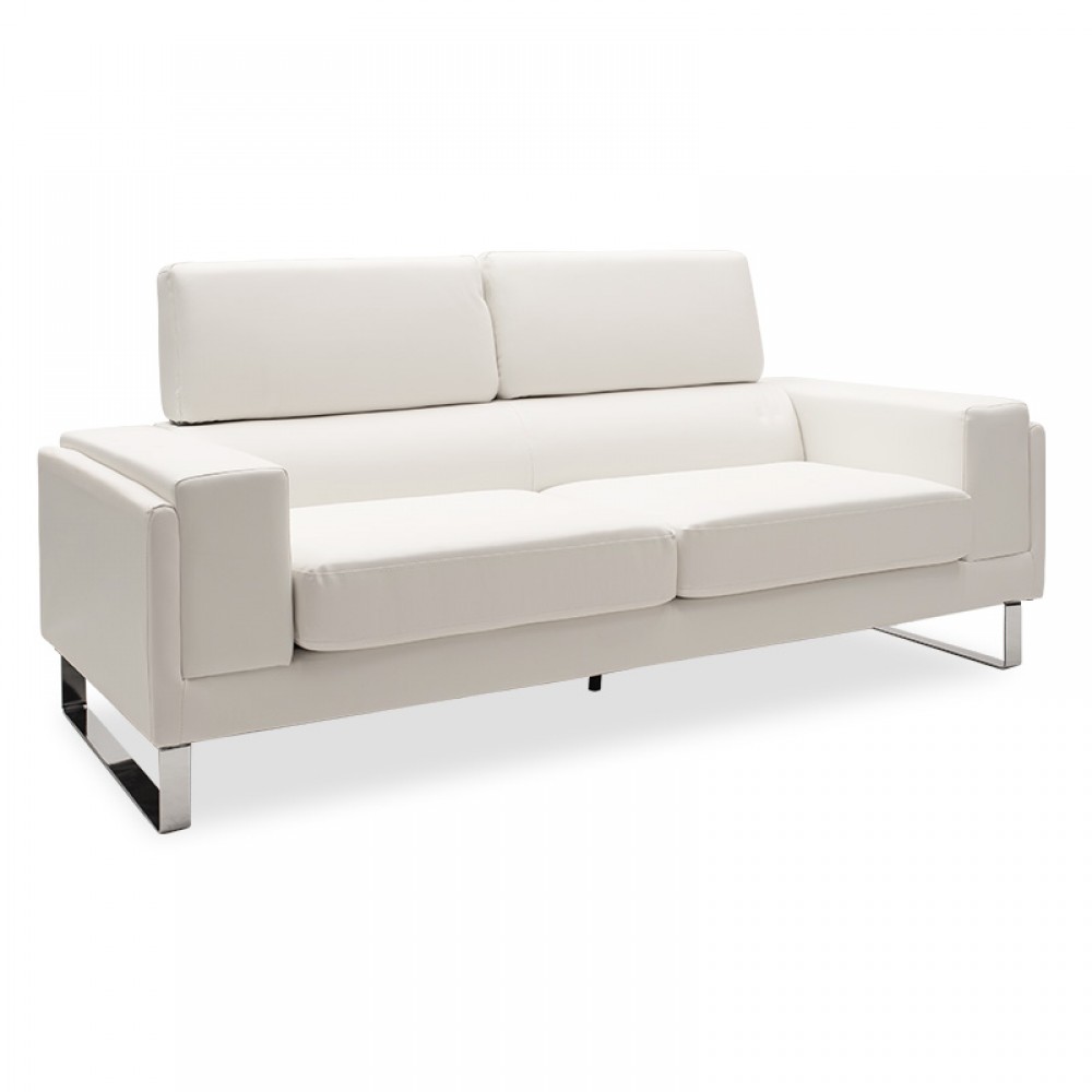 Καναπές Shea Pakoworld 3Θέσιος Pu Ivory-Inox 198X80X87Εκ