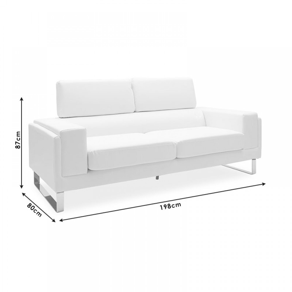 Καναπές Shea Pakoworld 3Θέσιος Pu Ivory-Inox 198X80X87Εκ