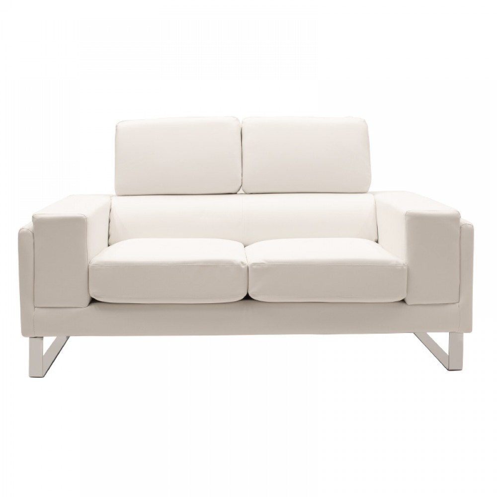 Καναπές Shea Pakoworld 2Θέσιος Pu Ivory-Inox 158X80X87Εκ