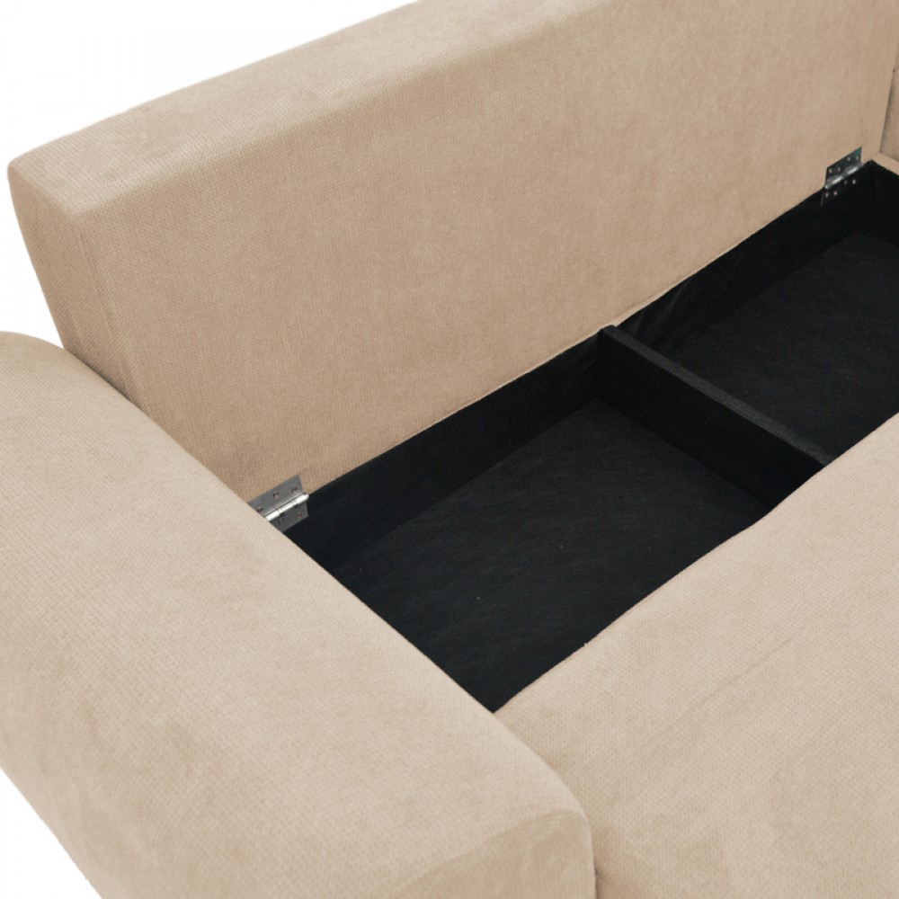 Kαναπές Κρεβάτι Τριθέσιος Αναστρέψιμος Settee Pakoworld Ύφασμα Με Αποθηκευτικό Χώρο Σε Μπεζ Απόχρωση 286X204X93Εκ