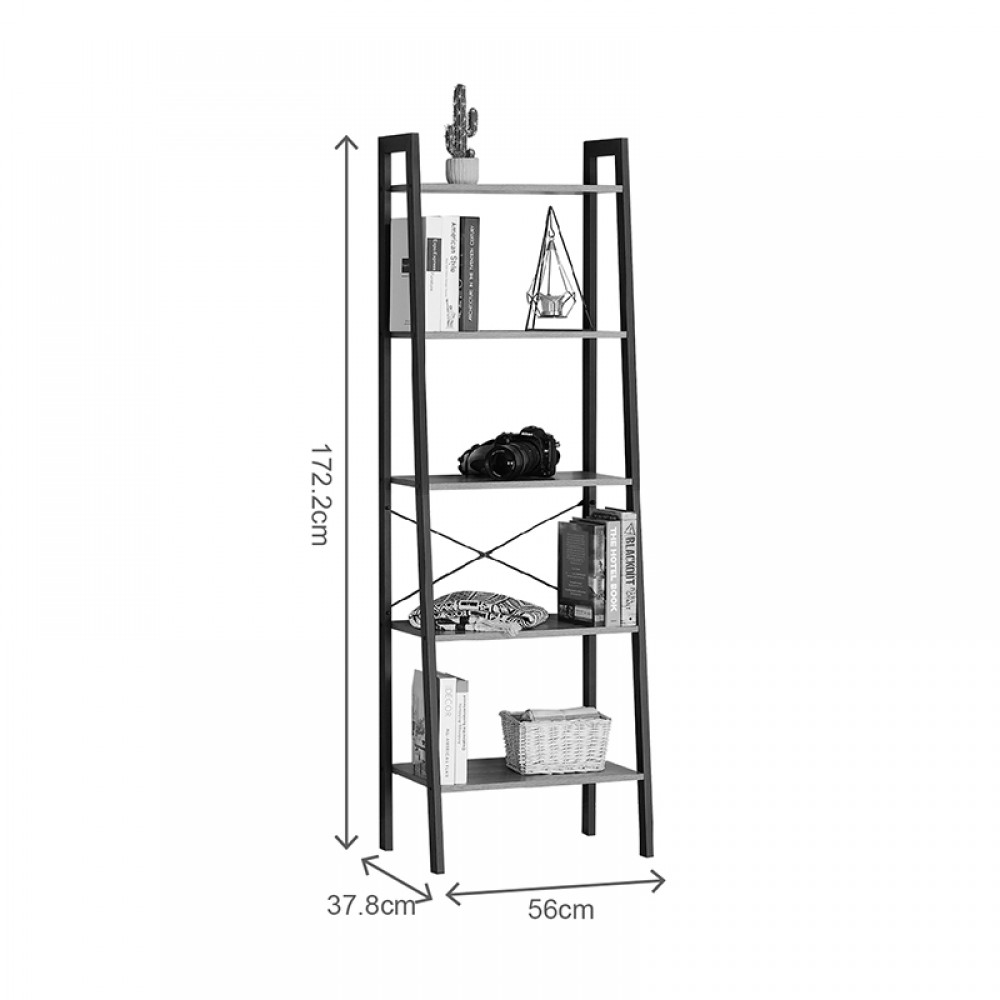 Βιβλιοθήκη Jebia Pakoworld Oak Με Μαύρο Μέταλλο 56X37X172.2Εκ