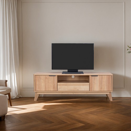 Έπιπλο Τηλεόρασης Hamea Pakoworld Mdf Σε Φυσική Απόχρωση 145X39,5X49Εκ