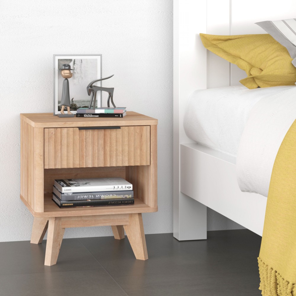 Κομοδίνο Hamea Pakoworld Mdf Σε Φυσική Απόχρωση 45X39.5X50.2Εκ