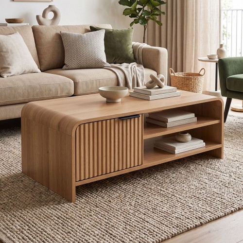Τραπέζι Σαλονιού Kelba Pakoworld Mdf Σε Φυσική Απόχρωση 100X50X35,5Εκ
