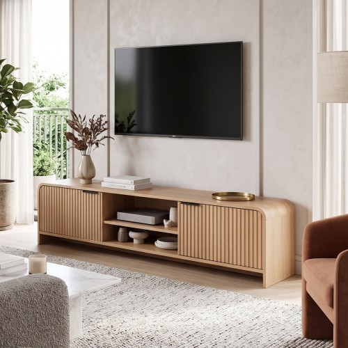 Έπιπλο Τηλεόρασης Anfen Pakoworld Mdf Σε Φυσική Απόχρωση 160X39X40,5Εκ