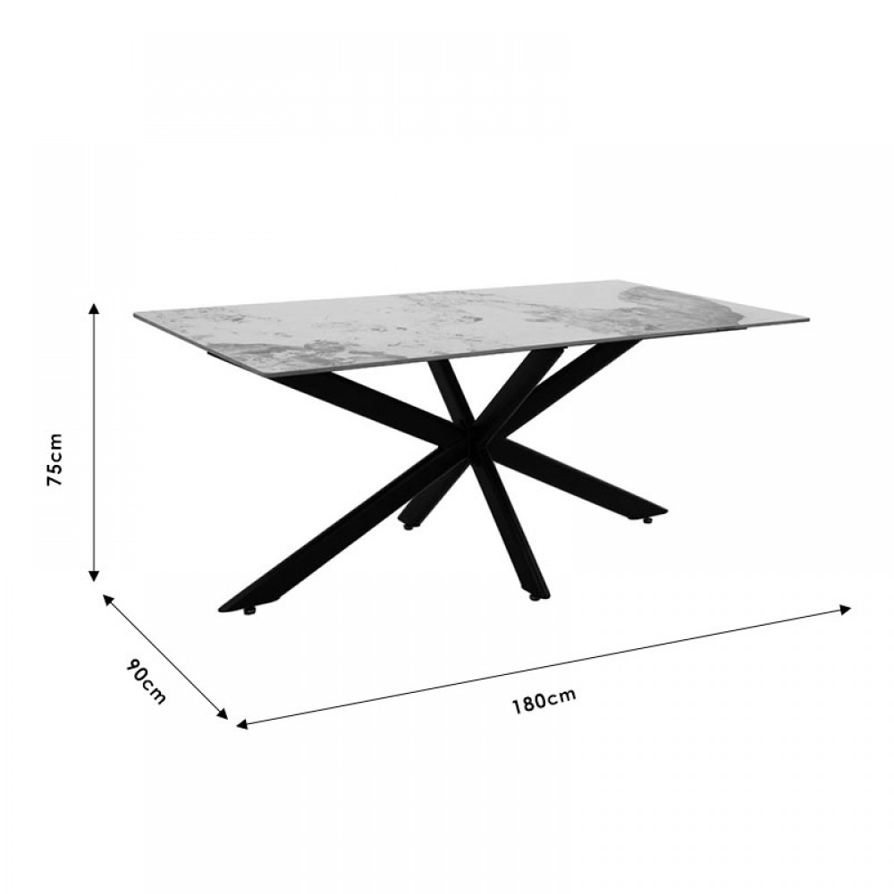 Τραπέζι Bethan Pakoworld Sintered Stone Λευκό Μαρμάρου-Μαύρο 180X90X75Εκ