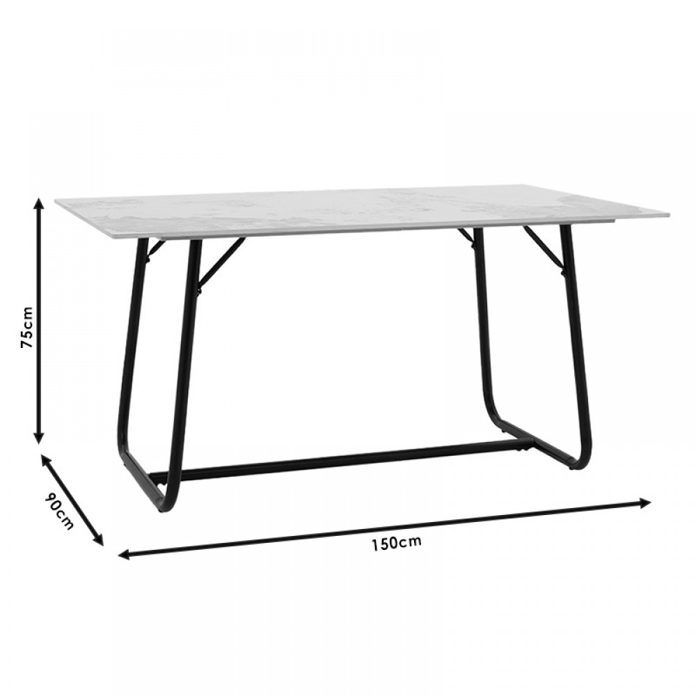 Τραπέζι Revello Pakoworld Sintered Stone Μαύρο Μαρμάρου-Μαύρο 150X90X75Εκ