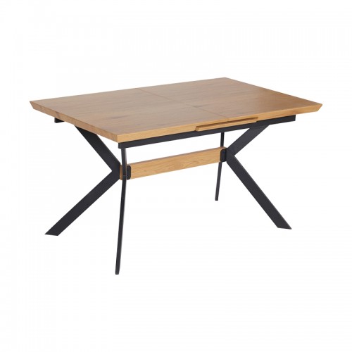 Τραπέζι Jessamy Pakoworld Επεκτεινόμενο Mdf 43Mm Σε Φυσική Απόχρωση Και Πόδι Μεταλλικό Μαύρο 160/200X90X76Εκ