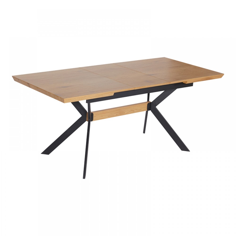 Τραπέζι Jessamy Pakoworld Επεκτεινόμενο Mdf 43Mm Σε Φυσική Απόχρωση Και Πόδι Μεταλλικό Μαύρο 160/200X90X76Εκ