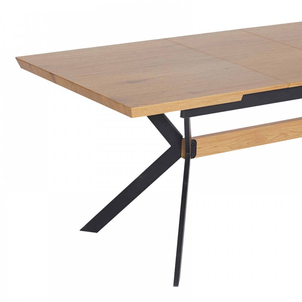 Τραπέζι Jessamy Pakoworld Επεκτεινόμενο Mdf 43Mm Σε Φυσική Απόχρωση Και Πόδι Μεταλλικό Μαύρο 160/200X90X76Εκ