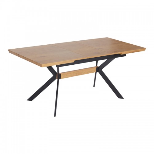 Τραπέζι Jessamy Pakoworld Επεκτεινόμενο Mdf 43Mm Σε Φυσική Απόχρωση Και Πόδι Μεταλλικό Μαύρο 160/200X90X76Εκ