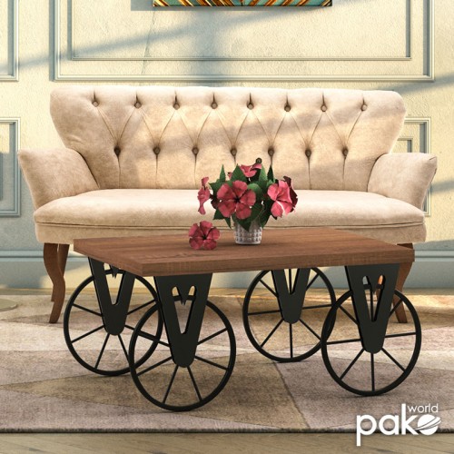Τραπέζι Σαλονιού Bike Pakoworld Χρώμα Μαύρο-Καρυδί 85X55X41Εκ