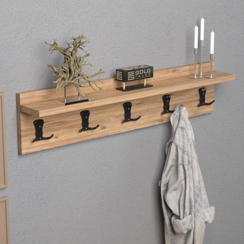 Κρεμάστρα Mec Pakoworld Μελαμίνη Σε Oak Απόχρωση 80X9.5X18Εκ