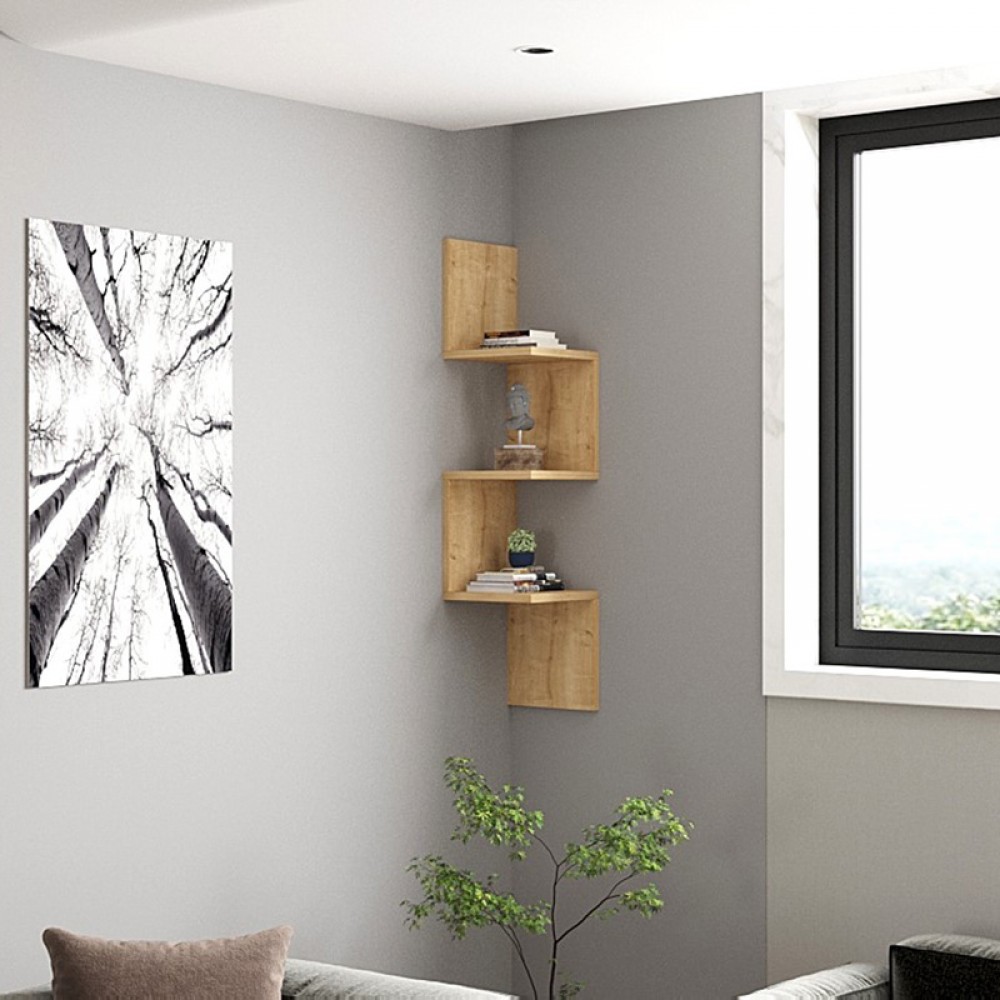 Ραφιέρα Γωνιακή Τοίχου Insta Pakoworld Σε Oak Απόχρωση 25X25X105,5Εκ