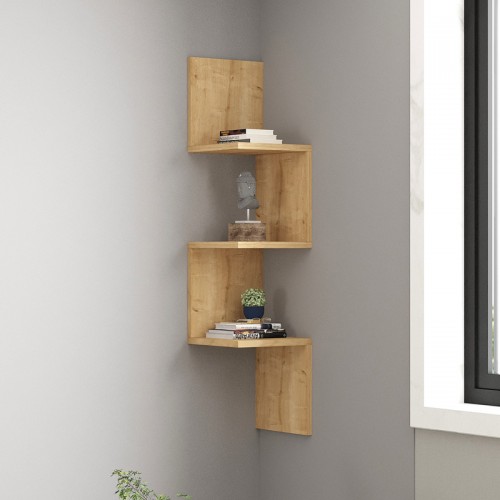 Ραφιέρα Γωνιακή Τοίχου Insta Pakoworld Σε Oak Απόχρωση 25X25X105,5Εκ
